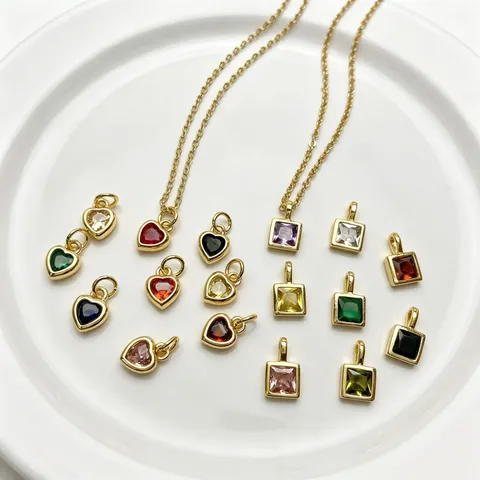 Colorato Zirconia Cuore Quadrato Pendente Rame Placcato Oro DIY Gioielli Fare Ciondoli Per Collana Orecchini Accessorio Stile Ragazza