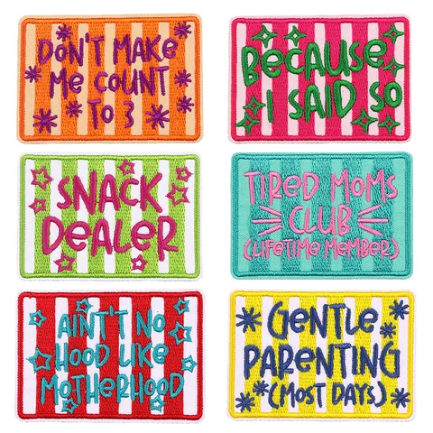 Geborduurde Polyester Stoffen Patches Voor T-Shirt Decoratie DIY Kleurrijke Gestreept Letter Patches Humoristische Slogan Ster