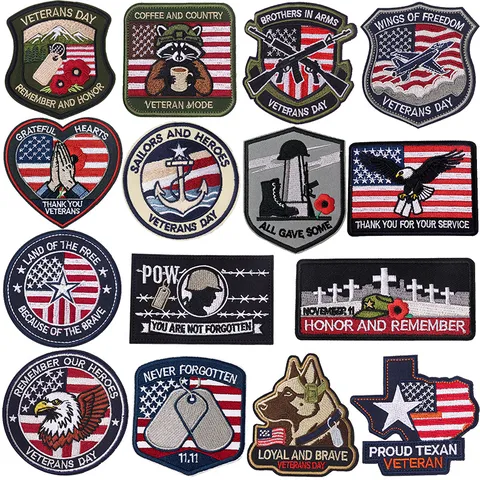 Military Tactical Embroidered Patches For Clothing Backpacks US Veterans Day DIY Applique Badge Camouflage Clothes Patches
