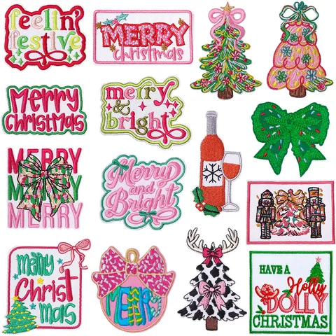 Écussons Brodés de Noël en Dessin Animé Lettrage Festif Casse-Noisette Arbre Applique Thermocollante Pour Vêtements Chapeau Décoration DIY