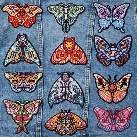 Zodiac Butterfly Moth Embroidered Patches Polyester DIY Iron On Applique Creative Personalized Animal Decorative Badges For Clothing Jackets Bags