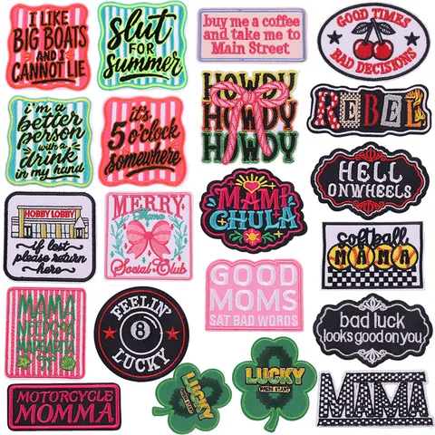 Retro Embroidered Letter Patches For DIY Clothing Bag Polyester Decorative Iron On Patches With Individual Slogan Patterns