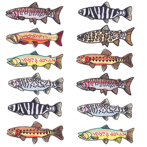 Cartoon Trout Embroidered Patch Iron On Appliques For DIY Fishing Hat Clothes Backpack Cute Animal Fish Embroidery Badge