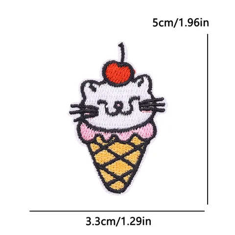 Cute Cartoon Cat Embroidered Patches For Clothing DIY Iron On Patches Sweet Dessert Cake Strawberry Ice Cream Animal Patches Polyester Sewing Accessory
