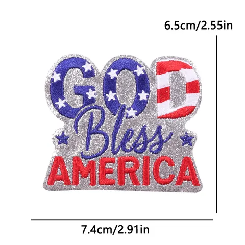 US Independence Day 250th Anniversary Embroidered Patches Glitter Silver American Flag Eagle Iron On Patch For Clothing Bags Decoration