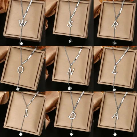 Stainless Steel Alphabet Pendant Necklace For Women Luxury Titanium Steel Alphabet Y-shaped Sweater Chain Minimalist Jewelry