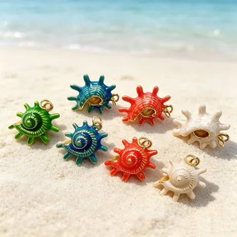 Ocean Style Copper Conch Pendant Colorful Drip Oil Sea Snail Charms For Jewelry Making Niche Design Necklace Accessories
