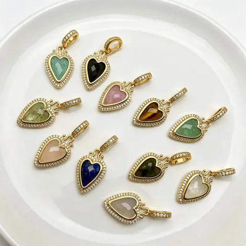 Colgante de Piedra Natural en Forma de Corazón Vintage Con Colgante de Aleación Ecológica Incrustado de Strass para Mujeres Accesorio de Joyería DIY
