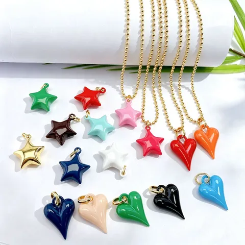 Colorati Ciondoli a Cuore e Stella in Smalto Accessori per Gioielli DIY in Rame Placcato Oro per Collane Bracciali Decorazioni Artigianali
