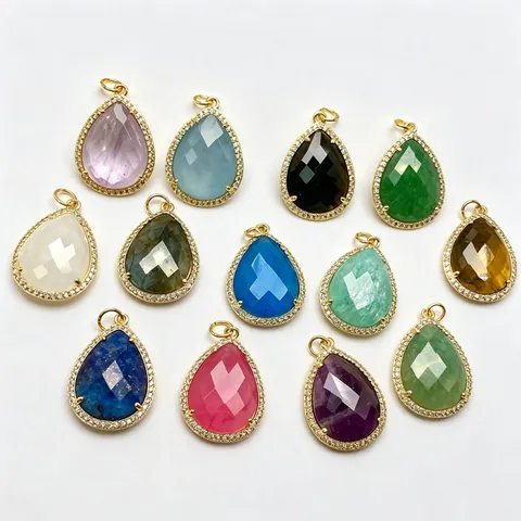 Retro Naturstein Wassertropfen Anhänger Halskette Elegant Legierung Strass Pavé Edelstein Kette Kristall Charme Schmuck Für Damen