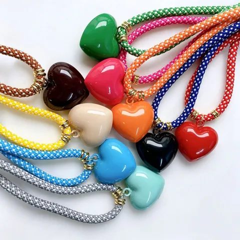 Western Style Copper Electroplated Heart Pendant Lacquer DIY Craft Necklace Accessories For Women Colorful Heart Shape Jewelry