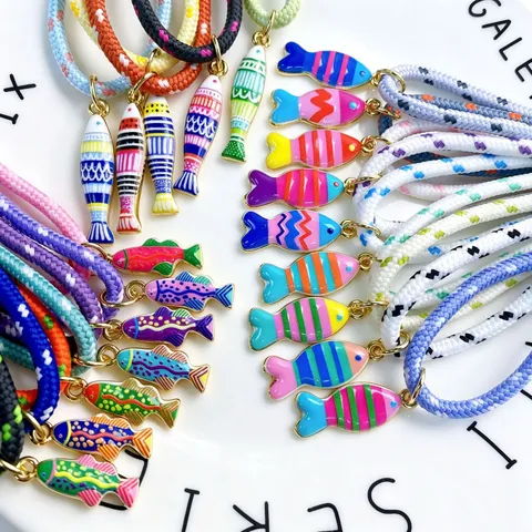 Ocean Style Striped Tropical Fish Pendant Only Multicolor Enamel Copper Charm DIY Necklace Jewelry Making Findings Accessories