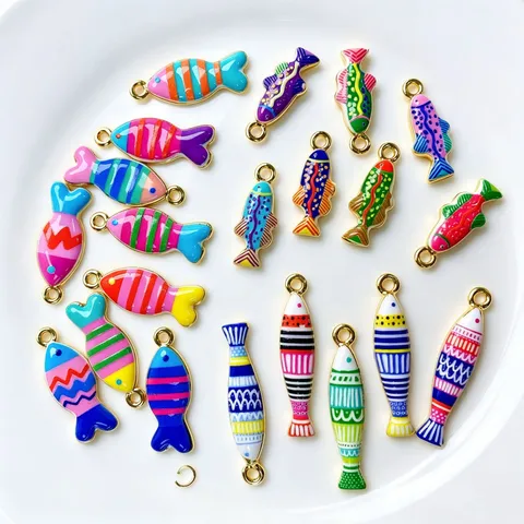 Ocean Style Striped Tropical Fish Pendant Only Multicolor Enamel Copper Charm DIY Necklace Jewelry Making Findings Accessories