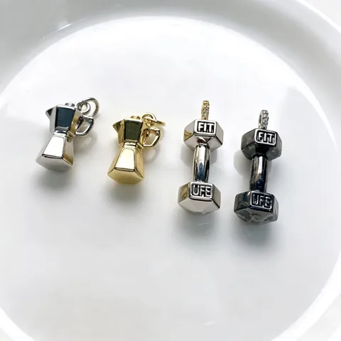 Copper Dumbbell Barbell Moka Pot Pendant Necklace Creative Fitness Jewelry With Rhinestone Electroplated DIY Accessories For Men Women