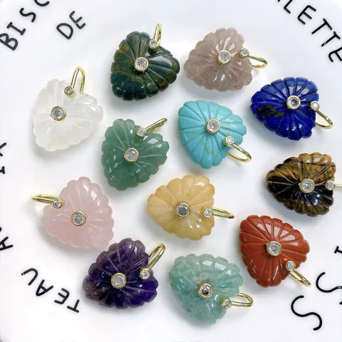 Natural Stone Crystal Heart Carved Pendant Necklace Zircon Gold Plated Braided Rope Fashion Jewelry Gift For Women