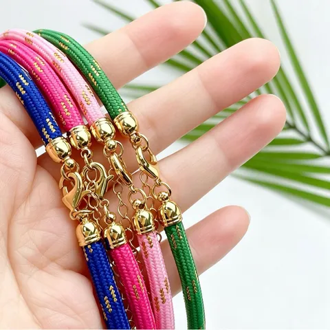Handgemaakte Gevlochten Touwketting DIY Kleurrijke Polyester Gaas Koorden Met Goud Karabijnluik Verstelbare Mode Sieraden Voor Vrouwen Mannen
