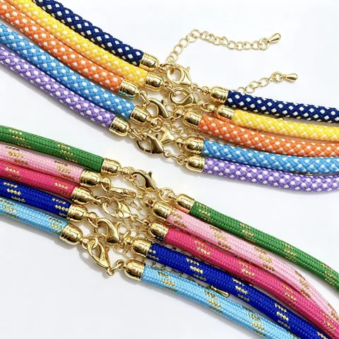 Handgemaakte Gevlochten Touwketting DIY Kleurrijke Polyester Gaas Koorden Met Goud Karabijnluik Verstelbare Mode Sieraden Voor Vrouwen Mannen