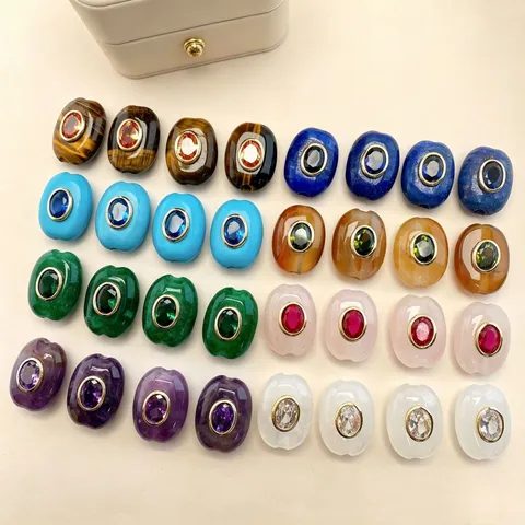 Perline Distanziatrici in Pietra Naturale Con Intarsio in Zirconia Rame Placcato Oro Perline Ovali per Creazione di Gioielli Bracciale Collana
