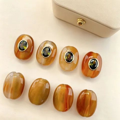 Perline Distanziatrici in Pietra Naturale Con Intarsio in Zirconia Rame Placcato Oro Perline Ovali per Creazione di Gioielli Bracciale Collana