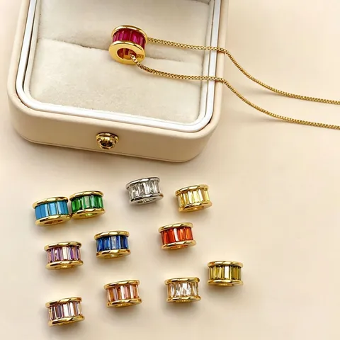 Koperen Strass Cilinder Hanger Ketting Minimalistische Geometrische Mode Sieraden Cadeau Voor Vrouwen
