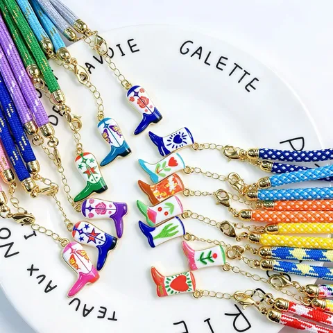 Ciondolo Stivale da Cowboy in Smalto Colorato Vintage Placcato Oro Rame Fiore Cuore Motivo Fai da Te Accessorio per Creazione Gioielli Donna