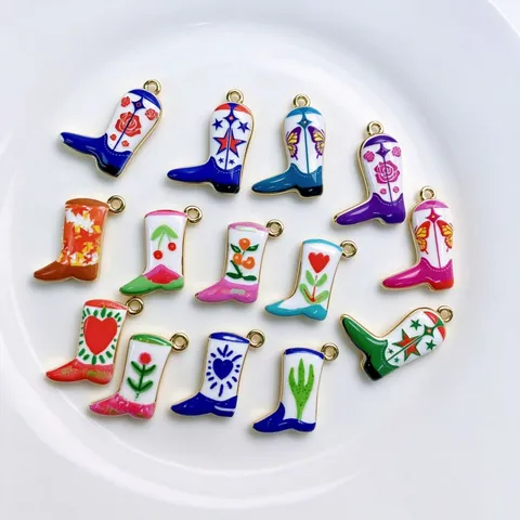 Ciondolo Stivale da Cowboy in Smalto Colorato Vintage Placcato Oro Rame Fiore Cuore Motivo Fai da Te Accessorio per Creazione Gioielli Donna