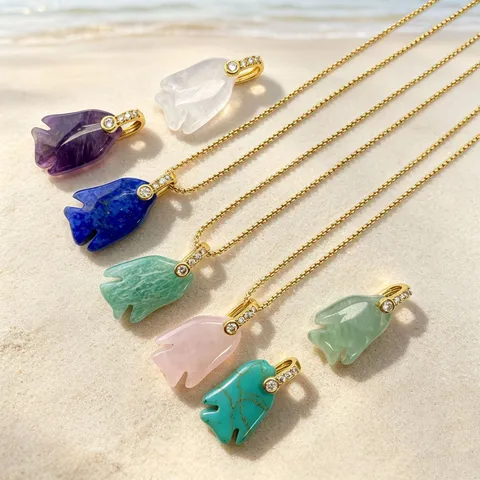 Natuursteen Gesneden Vis Hanger Ketting Oceaan Serie Kristal Goudvis Zirconia Charm Sieraden Voor Vrouwen Dagelijks Cadeau
