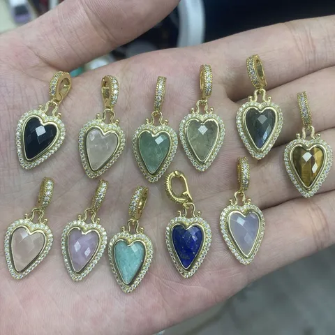 Vintage Herzform Naturstein Anhänger Mit Strass Verschluss DIY Schmuckherstellung Zubehör Für Damen Halskette Charms
