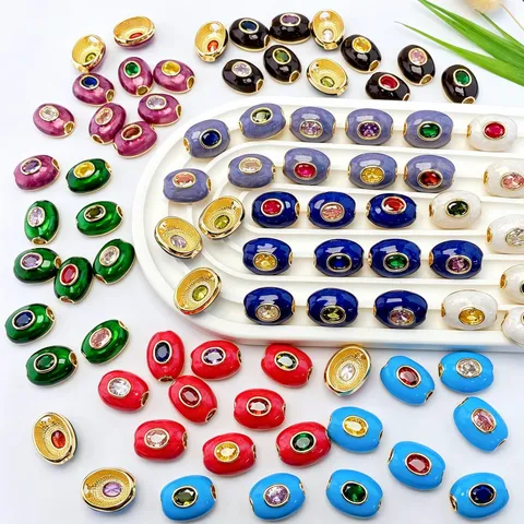 Copper Drip Oil Barrel Bead Colorful Zircon Inlaid DIY Necklace Bracelet Pendant Jewelry Findings