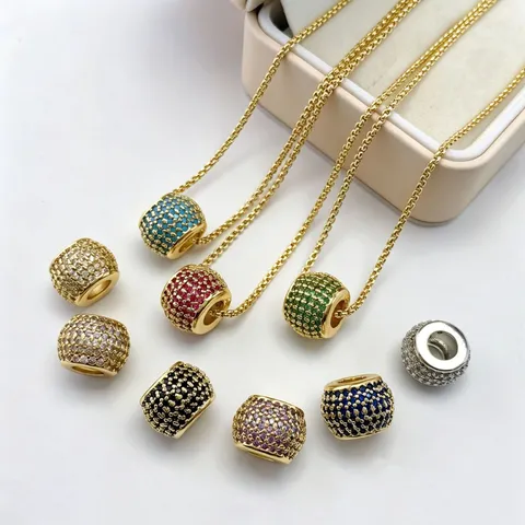Perline a Foro Grande in Rame di Lusso Micro Pave Zirconia per Collana Fai-Da-Te Colorate Perline Distanziatrici Rotonde Accessori per Perline Sciolte Stile Europeo