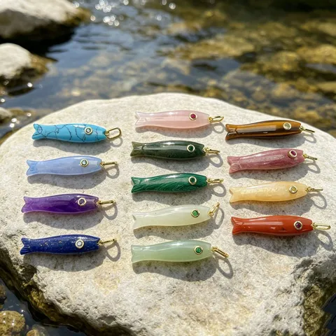 Oceaan Serie Natuursteen Vis Vorm Ketting Hanger Voor Vrouwen Malachiet Rozenkwarts Zirconia Edelsteen Hanger Sieraden