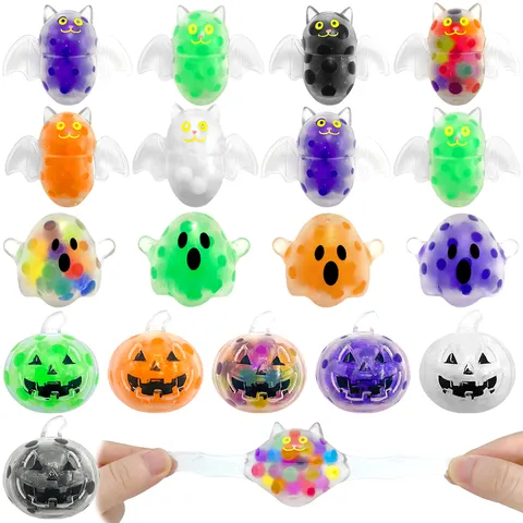 Jouet à Presser TPR d'Halloween Boule de Perles Fantôme Chauve-Souris Citrouille Design Soulagement du Stress Jouet Sensoriel Nouveauté