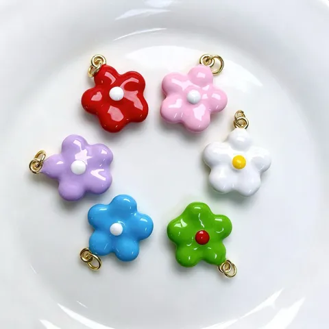 Colorful Enamel Flower Pendant Dopamine Color Drip Oil Floral Necklace Charms For DIY Jewelry Making Copper Flower Accessories