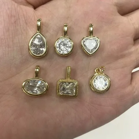 Copper 18K Gold Plated Zirconia Geometric Pendant Necklace Elegant Teardrop Round Oval Square Heart Fashion Jewelry Gift