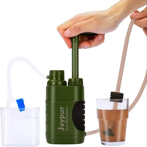 Purificateur d'Eau Portable d'Extérieur Vert Militaire Pompe à Main Système de Filtration pour Randonnée Camping