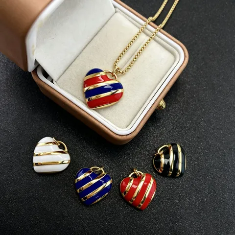 Ciondoli a Cuore in Smalto Fai da Te Creazione Gioielli Rame Placcato Oro Cuore Rigato Ciondolo per Collana Bracciale Donna
