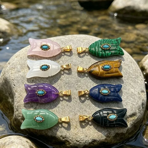 Natural Stone Small Fish Pendant DIY Handmade Necklace Accessories Turquoise Gemstone Charm Jewelry Gift