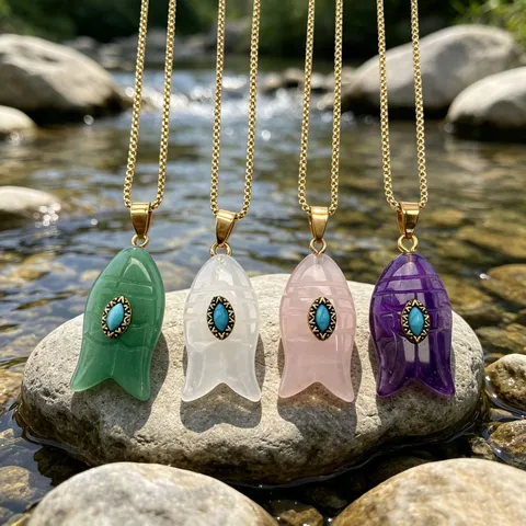 Natural Stone Small Fish Pendant DIY Handmade Necklace Accessories Turquoise Gemstone Charm Jewelry Gift