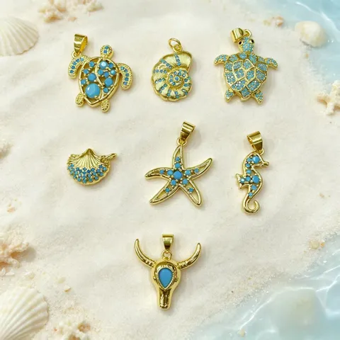 DIY Série Océan Pendentif en Cuivre Plaqué Or Tortue Étoile de Mer Coquillage Charme Animal Pour Collier Fabrication de Bijoux