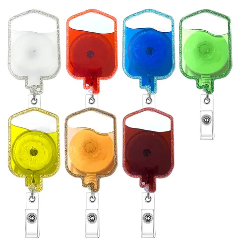 Enrouleur de Badge Poche de Sang Médicale Créatif Rétractable Acrylique Support ID Infirmière Paillettes Sable Mouvant Porte-Clés Fournitures