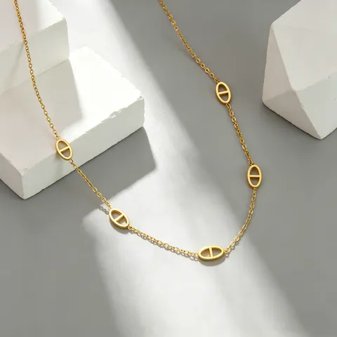 Minimalista Collana con Catena a Maglie in Acciaio Inossidabile per Donna Placcata Oro Collana con Ciondolo Geometrico a Naso di Maiale Gioielli alla Moda Regalo