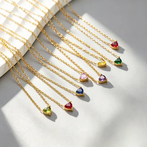 Moda Acciaio Inossidabile Collana con Ciondolo a Cuore Con Strass Colorato Placcato Oro 18K Chic Donna Gioielli Regalo