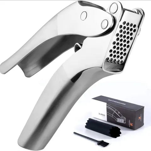 Stainless Steel Garlic Press Manual Garlic Mincer Heavy Duty Garlic Crusher with Cleaning Brush Kitchen Tool