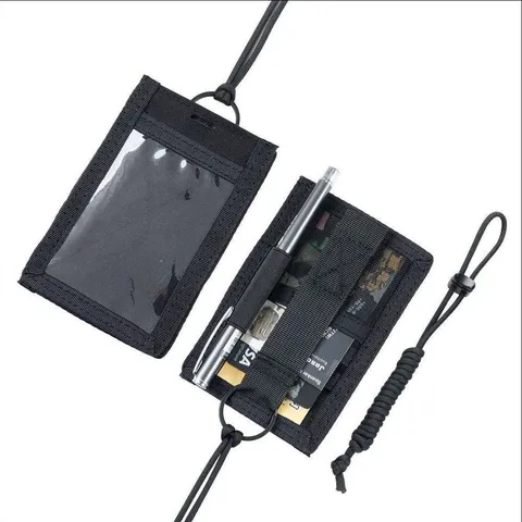 Tactical Waterproof ID Card Holder Multifunctional Military Lanyard Badge Case With Clear Window And Pen Holder For Outdoor