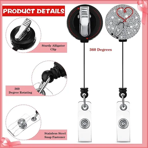 Retractable Badge Reel Stethoscope Nurse Hat ECG Design Rhinestone ID Holder Cute Medical Office Accessories