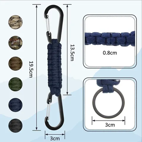 Outdoor Braided Paracord Keychain Multi-Functional Metal Carabiner Key Ring Portable Survival Utility Key Chain