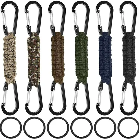 Outdoor Braided Paracord Keychain Multi-Functional Metal Carabiner Key Ring Portable Survival Utility Key Chain