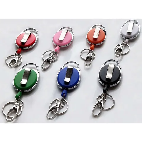 Retractable Badge Reel Heavy Duty Alloy Key Holder ID Card Holder Office Badge Clip Portable Key Ring