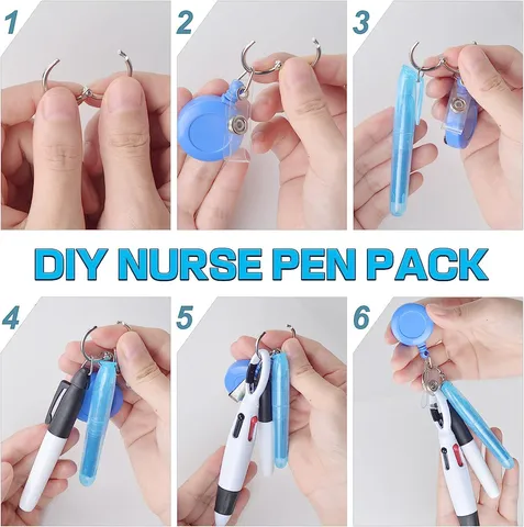 Einziehbarer Ausweishalter und Krankenschwester-Stift-Set mit ID-Kartenhalter Mini-Textmarker und Kugelschreibern für Medizinisches Personal