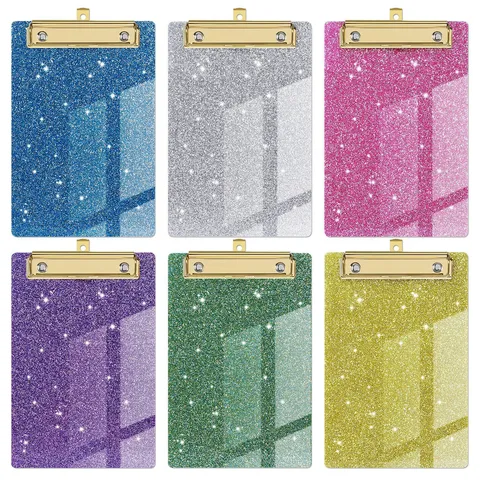 Mini Presse-papiers Pailleté en Acrylique Bloc-notes de Bureau pour Étudiants Support de Document Portable Papeterie Mignonne